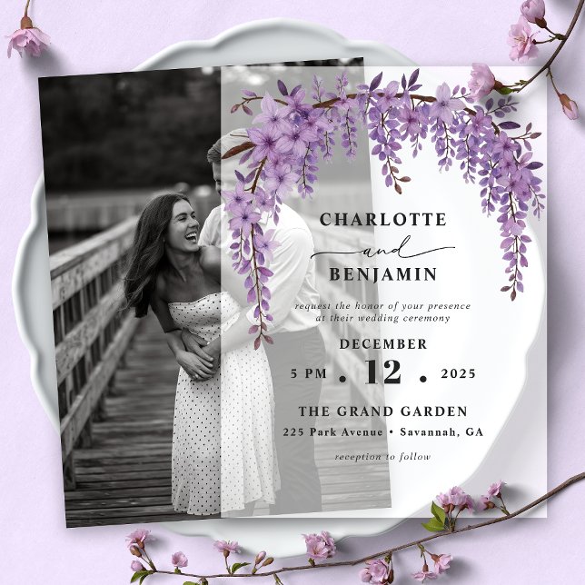 Arched Wisteria Branch Floral Garden Wedding Vellum Invitations (Creator Uploaded)