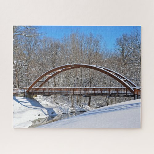 arched wooden bridge in winter jigsaw puzzle