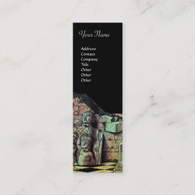 ARCHEO /Antiquary,Archeology, Black Pink Green Mini Business Card (Front)