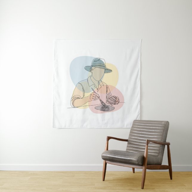  Archeologist one line art continuous simple Tapestry (In Situ)