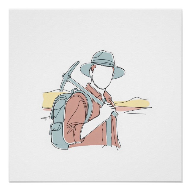  Archeologist simple one line art continuous  Poster (Front)