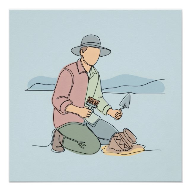  Archeologist simple one line art continuous  Poster (Front)