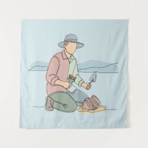 Archeologist simple one line art continuous Tapestry