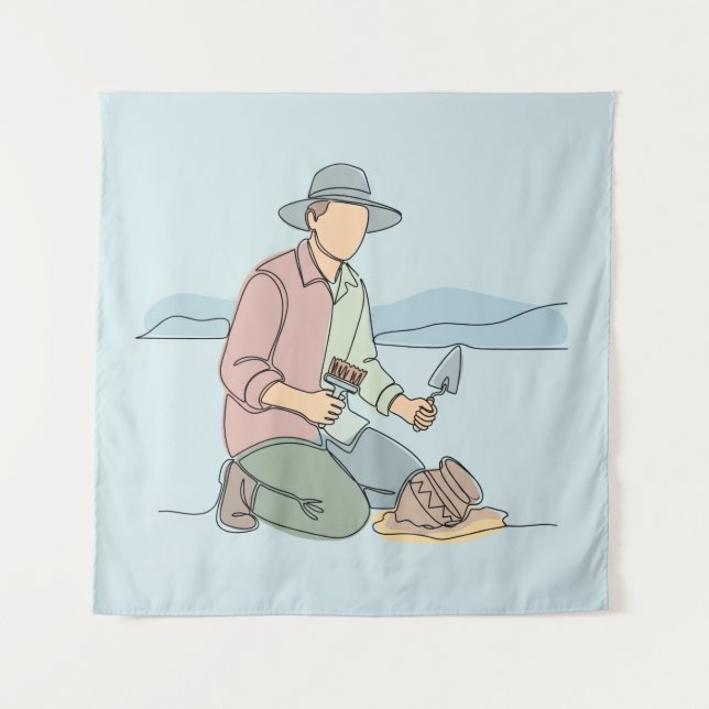  Archeologist simple one line art continuous  Tapestry (Front)