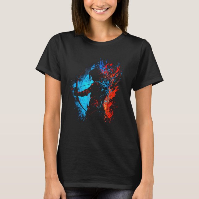 Archer Flames Archery Retro Bow And Arrow T-Shirt (Front)