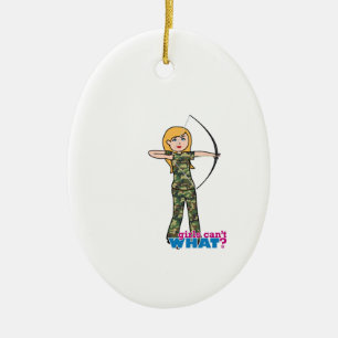 Archer Girl in Camo - Light Ceramic Ornament