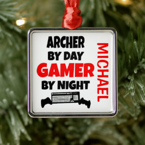 Archer Loves Playing Video Games Metal Ornament