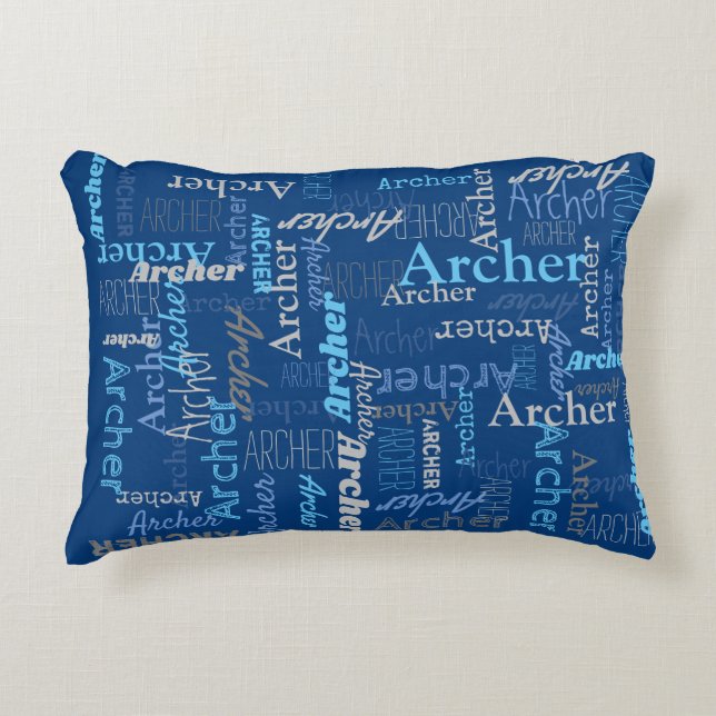Archer personalized name shades of blue and gray  accent pillow (Front)