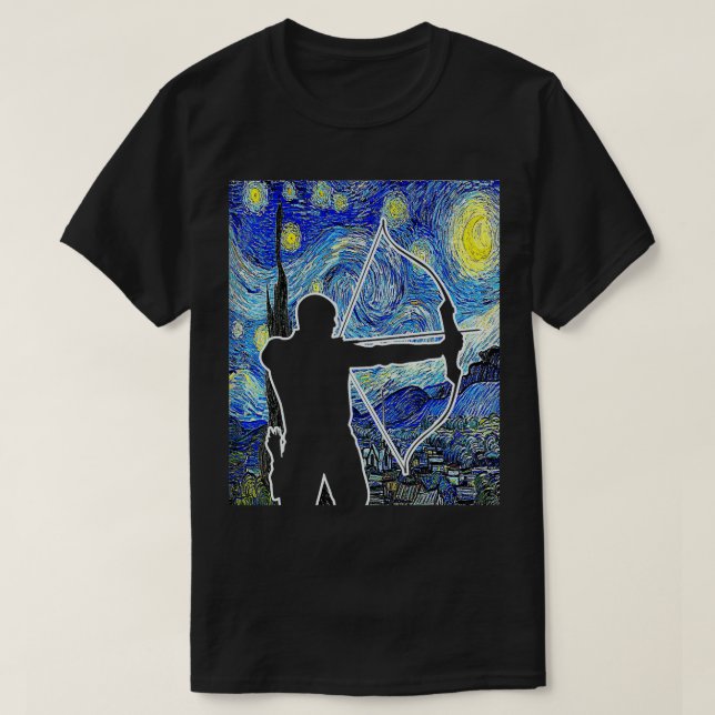 Archer Starry Night Van Gogh Bow Hunting Archery  T-Shirt (Design Front)
