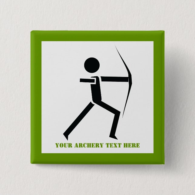 Archer with his bow black, green archery custom button (Front)