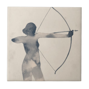 Archeress Watercolor Silhouette Ceramic Tile