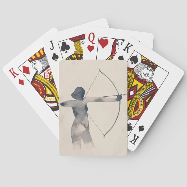 Archeress Watercolor Silhouette Poker Cards (Back)