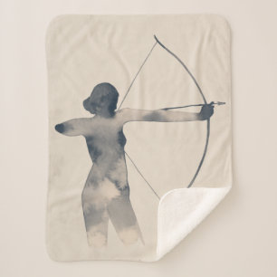 Archeress Watercolor Silhouette Sherpa Blanket