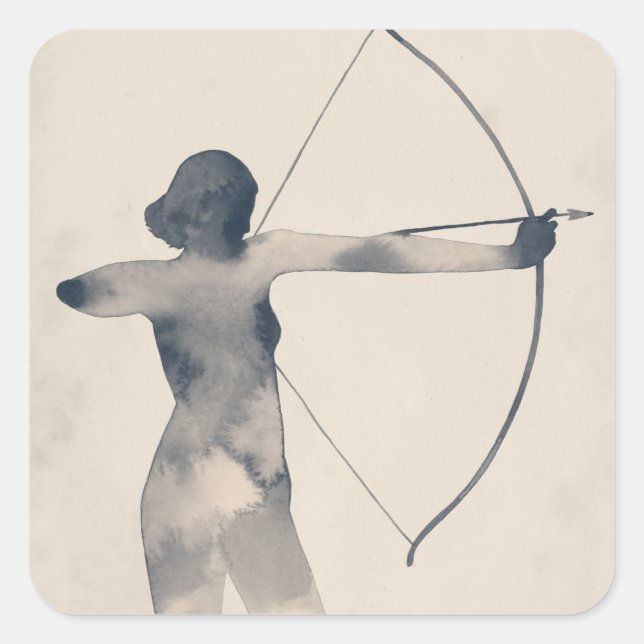 Archeress Watercolor Silhouette Square Sticker (Front)