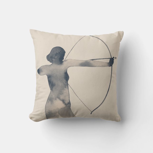 Archeress Watercolor Silhouette Throw Pillow (Front)