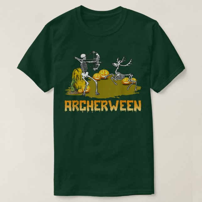 Archerween Skeleton Archery Bow Hunting Halloween  T-Shirt (Design Front)