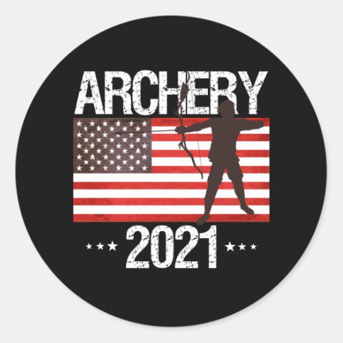 archery american flag  shooting deer classic round sticker
