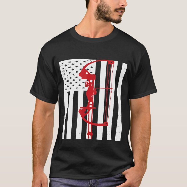 Archery American Flag Usa Patriotic Bow Arrows Arc T-Shirt (Front)