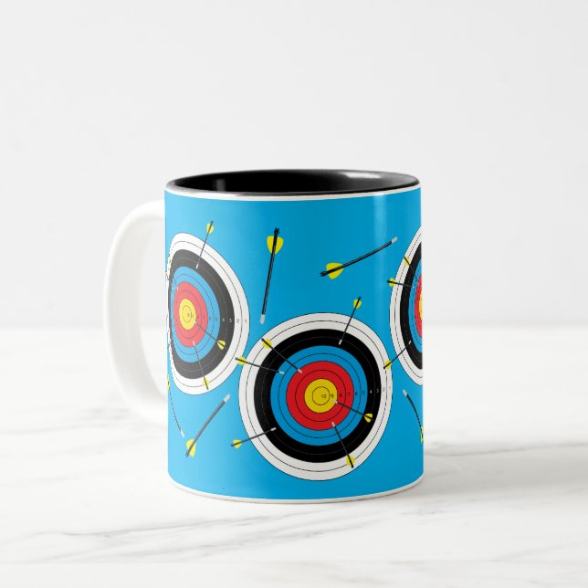 Archery Arrows and Targets, Fun Bow Shooting Two-Tone Coffee Mug (Front Left)
