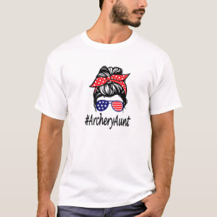Archery Aunt Life Messy Bun Hair Glasses Mother's T-Shirt