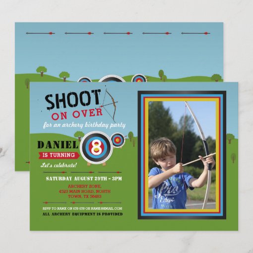 Archery Birthday Bow and Arrows Target Photo Shot Invitation | Zazzle
