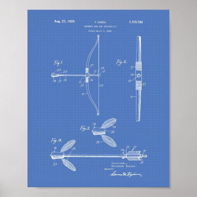 Archery Bow 1929 Patent Art Blueprint Poster (Front)