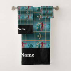 Archery Bow and Arrow - Green Pattern Bath Towel Set