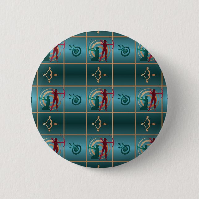 Archery Bow and Arrow - Green Pattern Button (Front)