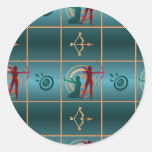 Archery Bow and Arrow - Green Pattern Classic Round Sticker