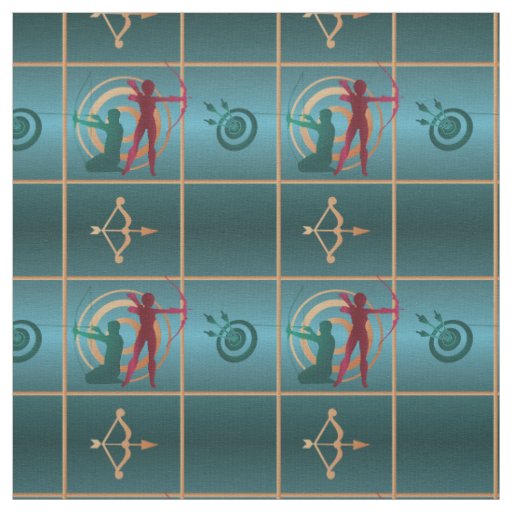 Archery Bow and Arrow - Green Pattern Fabric