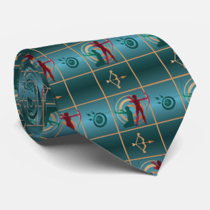 Archery Bow and Arrow - Green Pattern Neck Tie