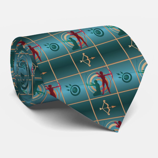 Archery Bow and Arrow - Green Pattern Neck Tie (Rolled)