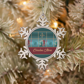 Archery Bow and Arrow - Green Pattern Snowflake Pewter Christmas Ornament