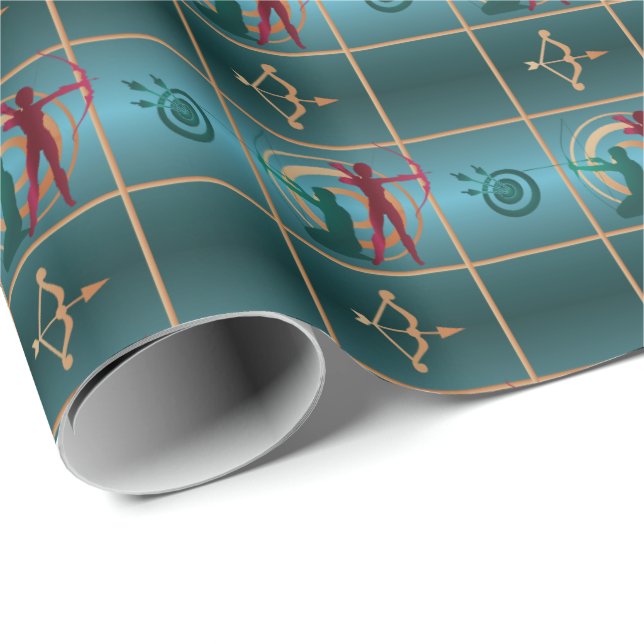 Archery Bow and Arrow - Green Pattern Wrapping Paper (Roll Corner)