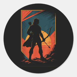 Archery Bow Archer Sunset Silhouette Hunter  Classic Round Sticker