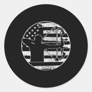 Archery Bow Hunting Usa American Flag 4th Of July  Classic Round Sticker