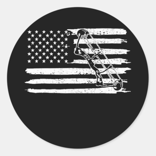 Archery Bow Hunting USA Flag 4th Of July Vintage  Classic Round Sticker