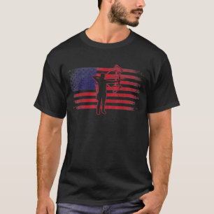 Archery Bow Sport Vintage Patriotic Us Flag Archer T-Shirt