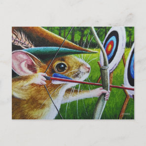 Archery Camp Mouse Bow and Arrow Watercolor Art  Postcard
