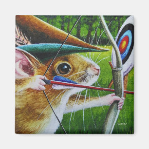 Archery Camp Mouse Bow & Arrow Watercolor Art Magnet