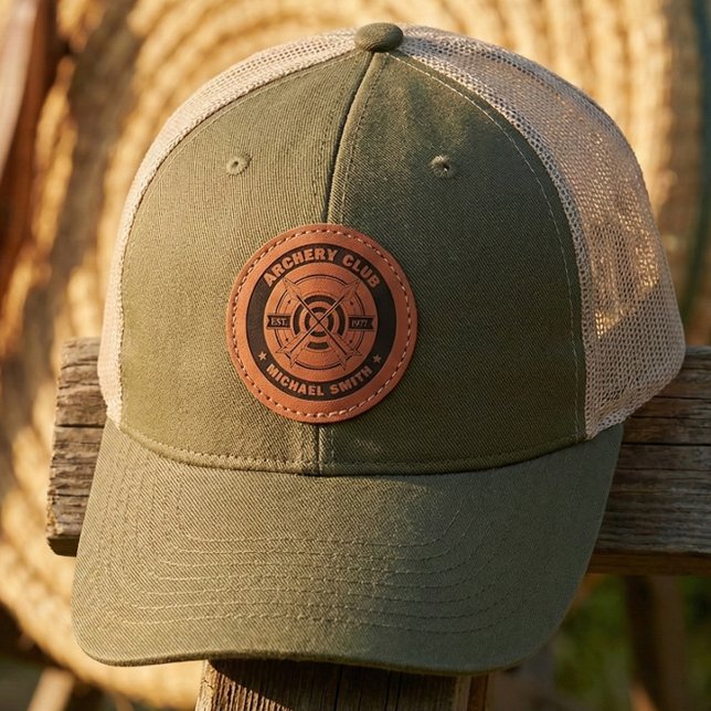 Archery club leather patch hat (Hit the bullseye in style with this Custom Archery Club Leather Patch Hat)