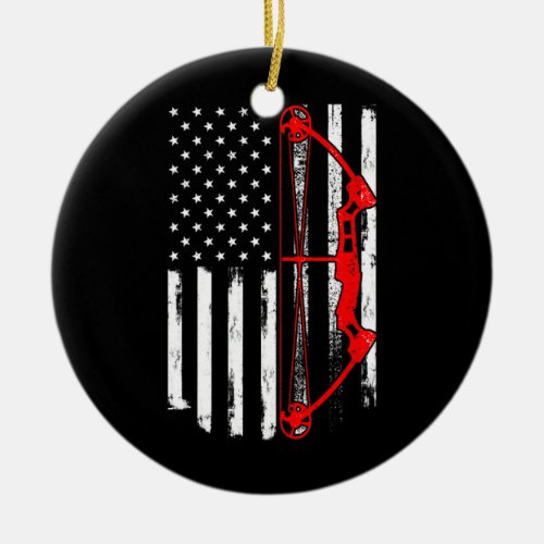 Archery Compound Bow Shooting USA Flag Bowhunter Ceramic Ornament