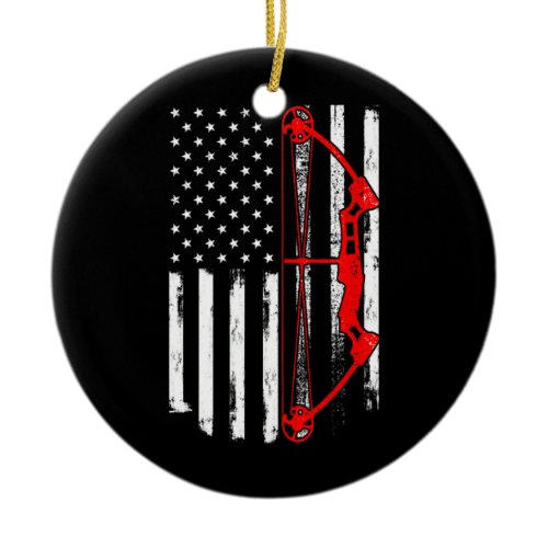Archery Compound Bow Shooting USA Flag Bowhunter Ceramic Ornament
