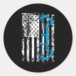 Archery Compound Bow USA American Flag Classic Round Sticker