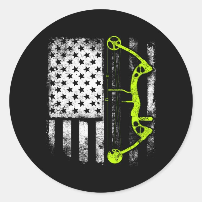 Archery Compound Bow Usa Flag Classic Round Sticker (Front)