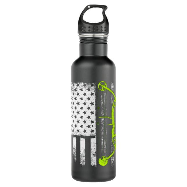 Archery Compound Bow USA Flag Hoodie Stainless Steel Water Bottle (Front)