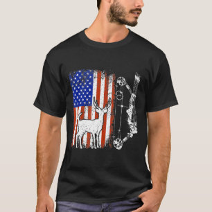 Archery Deer Hunter Bow Hunting Us Flag Patriotic  T-Shirt