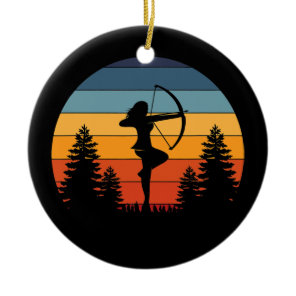 Archery Girl Archer Bow Vintage Retro Sunset Ceramic Ornament