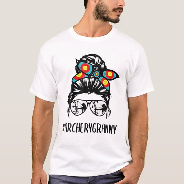 Archery Granny Life Messy Bun Hair Glasses Mother' T-Shirt (Front)