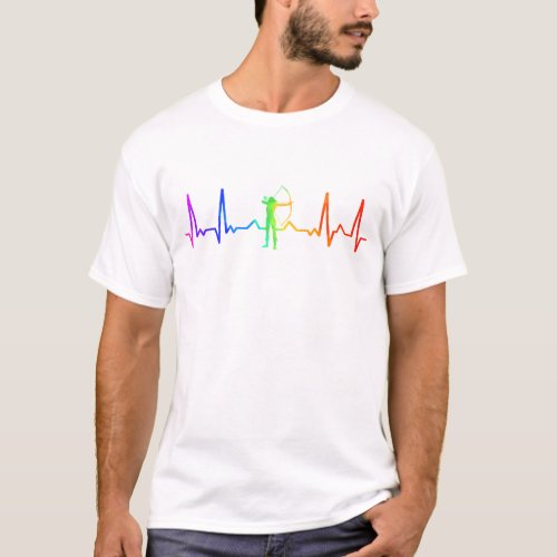 Archery Heartbeat Girl Heartbeat Pulse Rainbow T_Shirt